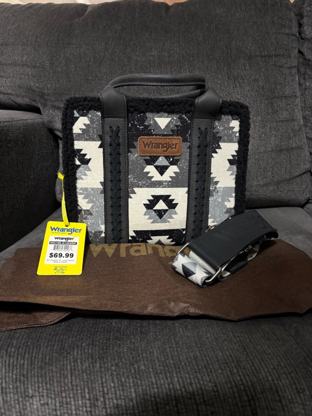 Wrangler Black & White Aztec Sherpa Purse NWT